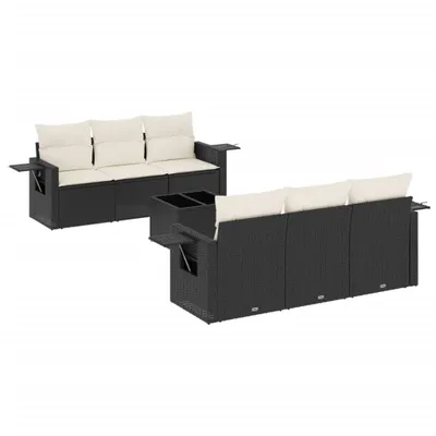 Produktbild von 7-tlg. Garten-Sofagarnitur mit Kissen Schwarz Poly Rattan