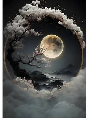 Produktbild von Diamond Painting Set Mond und Wolken 5D Diamant Bilder Bastelset 30x40cm