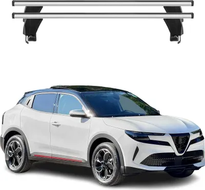 Image de Barres de toit Menabo, barres de base pour Alfa Romeo Junior 2024-2025, 50 kg, aluminium argenté, 2 pièces