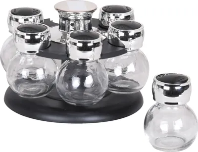 Produktbild von Gewürzkarussell - Drehbares Gewürzregal, 6-tlg Glas Gewürz-Streuer Set