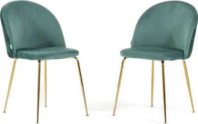 Immagine prodotto di Set di 2 sedie da pranzo imbottite in velluto decorato, gambe in metallo, design elegante per cucina, sala da pranzo, bar e ristoranti SARA - Verde giada/oro