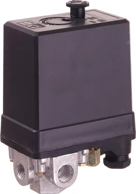 A product shot of an air compressor pressure switch.