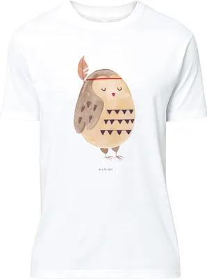 Produktbild von Mr. & Mrs. Panda Tshirt Eule Federschmuck - Weiß - Geschenk, Owl, Waldtiere, oberteil, T-Shirt, S, Dekoration, Baumwoll, Shirt, Abenteuer