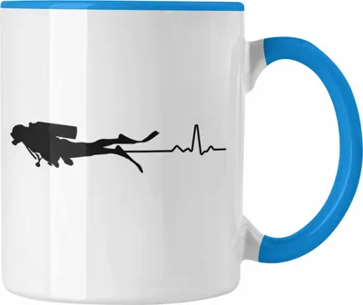 Produktbild von Trendation - Taucher Tasse Geschenk Kaffeetasse Geschenkidee Männer Tauchen Evolution Grafik Tauchlehrer Tauchsportler Becher (Blau)