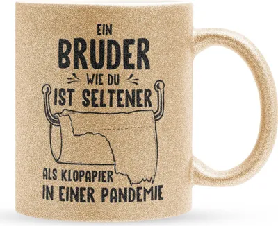 Produktbild von 22Feels Glitzertasse Gold Bruder Geschenk Geburtstag Weihnachten Geschwister Jungs Männer Haferl Teenager Bruderherz Geschenkidee Bürotasse