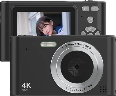 Produktbild von digitální videokamera s rozlišením 4K, digitální videokamera s rozlišením 48 MP, 2,4palcový displej, 16x digitální zoom, ochrana proti otřesům, detekce obličeje, efekt krásy, detekce pohybu, vestavěný blesk, dobíjecí baterie