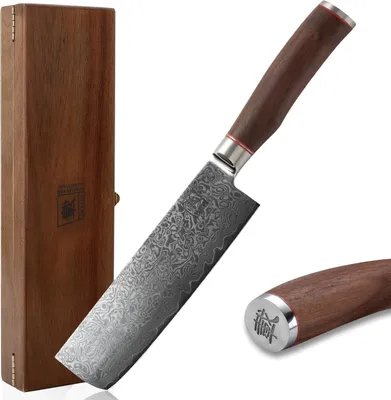 Produktbild von Zayiko Kurumi Damast Nakirimesser I 18 cm Klinge I Nussbaumgriff I Holzbox