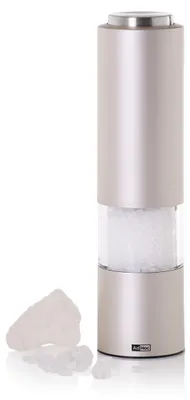 Obrázek produktu pro Elektrická mlýnka na pepř/sůl AdHoc eMill.3, keramický mlýnek CeraCut®, včetně baterií, plast, světle šedá barva, nerezová ocel/akryl, průměr: 5 cm, výška: 21,5 cm
