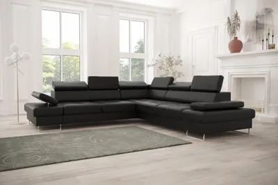 Produktbild von Ecksofa Galaxy MAX mit Schlaffunktion & Bettkasten – Kunstleder MADRIT, verstellbare Kopfstützen & Armlehne, Schwarz - Rechts