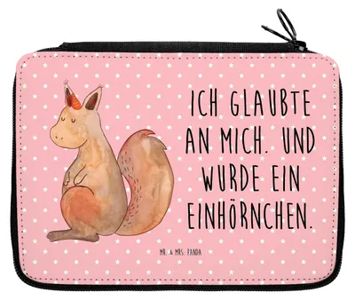 Produktbild von Mr. & Mrs. Panda Etui Einhorn Glauben - Rot Pastell - Geschenk, Federmappe, Federmäppchen, Einhörnchen, Eichhorn, Mäppchen, Unicorn, Einhörner, Bleistiftetui