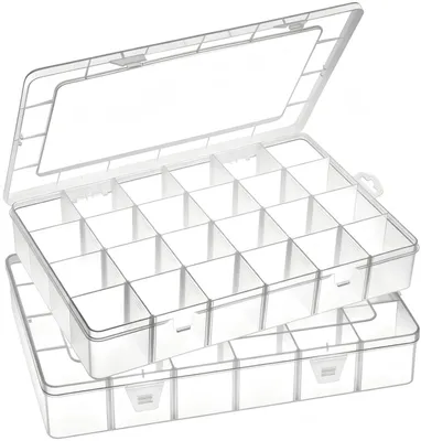 Produktbild von Sortierbox für Kleinteile, 2 Stück. Transparente Aufbewahrungsbox aus Kunststoff mit 24 Fächern und Deckel, Organizer für Kleinteile wie Schrauben und Schmuck.