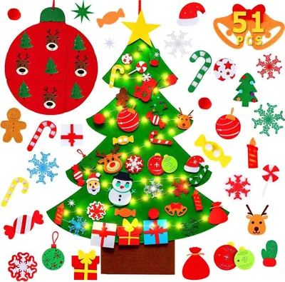 Produktbild von Weihnachtsbaum aus Filz für Kleinkinder – DIY-Weihnachtsbaum-Set mit Ornamenten – Weihnachtsdekoration für drinnen, Tür- und Wandbehang – Weihnachtsgeschenke für Kinder
