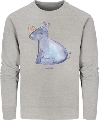 Produktbild von Mr. & Mrs. Panda Bio Baumwoll Pullover Einhorn Nashorn Größe L - Heather Grey - Geschenk, Regenbogen, Unicorn, Sweatshirt, Witzig, Pulli, Sweater, Zoo, Lustig, Nashörner