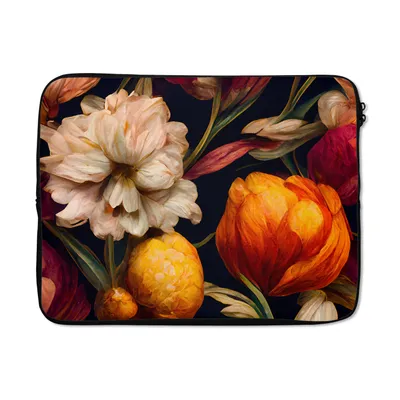 Produktbild von MuchoWow® Laptop Hülle 17 Zoll Laptoptasche Blumen - Pflanzen - Weiß - Zipper - Schutzabdeckung