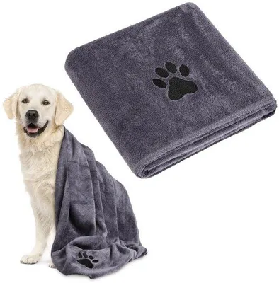 Image de Unyqoos® Grande serviette en microfibre grise pour animaux de compagnie, 140 x 70 cm, très absorbante et à séchage rapide