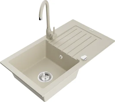 Produktbild von Mexen Pablo 1 Becken-Granitspüle mit Abtropffläche und Mischbatterie Telma, Beige - 6510-69-670200-69