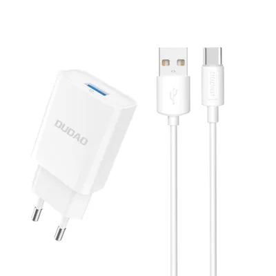 Produktbild von Dudao Single-USB 5V/2.4A Ladegerät QC3.0 Quick Charge 3.0 + Kabel USB Typ C weiß (A3EU)