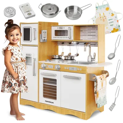 Produktbild von XXL Kinder-Holzküche mit LED-Beleuchtung, Backofen, Kühlschrank und Zubehör, ab 3 Jahre