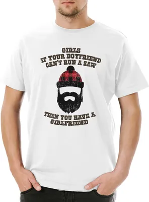 Produktbild von Urban Backwoods If You're Boyfriend Can't Run A Saw, Herren T-Shirt, Farbe: Weiß, Größe: XL