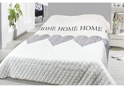 Produktbild von Bettüberwurf Tagesdecke 220x240 cm Home Weiß Grau Herzen Raute Gesteppt XXL Wohndecke