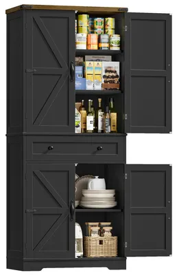 Immagine prodotto di Mobile da cucina - Credenza alta 180 cm - 4 ante e 1 cassetto - Melaminico - Indipendente - Nero