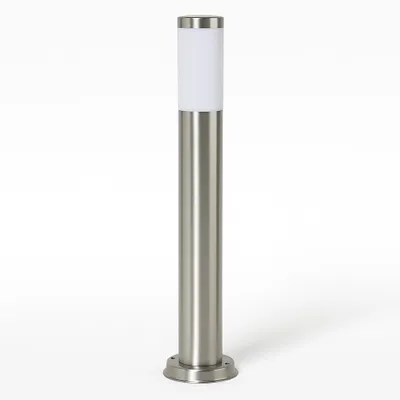 A silver bollard light with a white frosted top, shown in isolation against a white background.