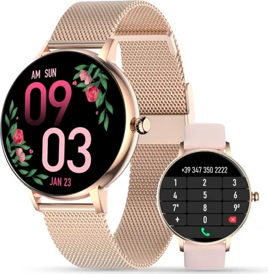 Produktbild von Smartwatch mit Telefonfunktion und Sprachassistent | Damen Uhr| Aktivitätsarmband |SpO2|Blutdruck| 2 Armbänder | 1.32'' |mit Whatsapp iOS Android