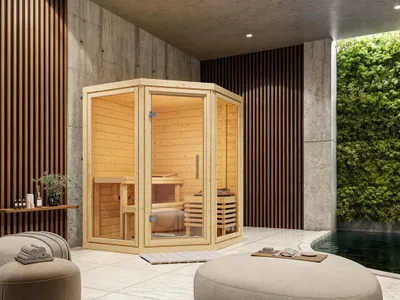 Produktbild von Massivholzsauna Yalda SPARSET inkl. 9 kW -Ofen mit ext. Steuerung