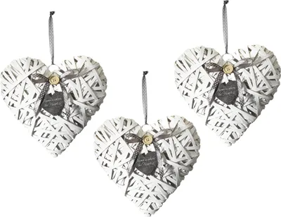Produktbild von Kobolo Dekoherzen 3er Set aus Chipwood weiß auf Metallrahmen - Herzanhänger Dekoration Schmuck hängend Zuhause Wohnzimmer Schlafzimmer Esszimmer Flur