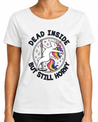 Imagen del producto de Camiseta para mujer, color blanco, talla XL, con el texto: "Muerta por dentro, pero aún con ganas", diseño divertido y sarcástico