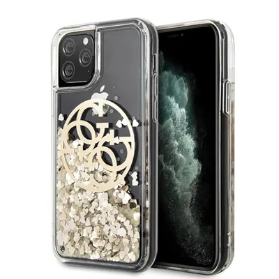 Produktbild von Guess iPhone 11 Pro GUHCN58LGGITDGO Gold hard case Circle Liquid Glitter