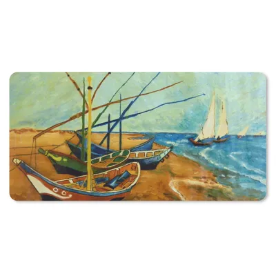 Produktbild von MuchoWow® Schreibtischunterlage Fischerboote am Strand - Vincent van Gogh 80x40 cm - XXL Mauspad - Gaming Mauspad