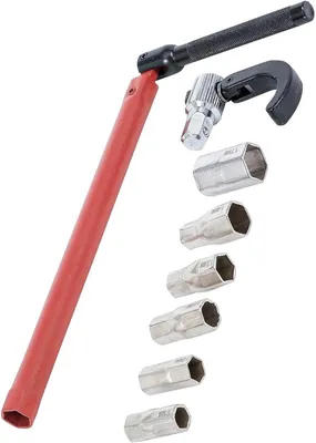 Produktbild von Set von Standhahnmutterschlüsseln 9-17 mm, universelles Montagewerkzeug für Wasserhähne, Armaturenschlüssel und Montageschlüssel für WC-Sitze und Waschbeckenarmaturen (Rot)