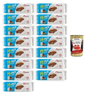 Produktbild von Balconi Mix Milk, Crema al latte e morbido pan di spagna al cioccolato Mix Milch, Milchcreme und weicher Schokoladen-Biskuitkuchen 15x350gr + Italian Gourmet polpa 400g