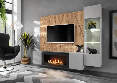 Produktbild von Wohnwand Anbauwand XARI PGAS G-K mit Led B. und Push - Click und Bio-Ethanol Kamin
