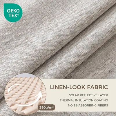 Obrázok produktu pre Zatemňovacie závesy 175 x 140 cm, súprava 2 ks, ľanový vzhľad, sivo-biela, pre spálňu