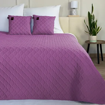 Zdjęcie produktu dla Narzuta na łóżko Pikowana narzuta na łóżko Parla 3D Fioletowa 220x240+ 2x poszewki 40x40