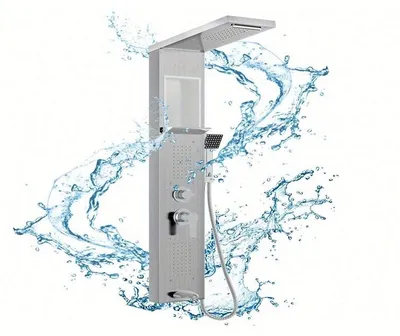 Productafbeelding van Douchepaneel - Regendouche - RVS - 122 cm hoog - Inclusief handdouche en massagejets - Zilver