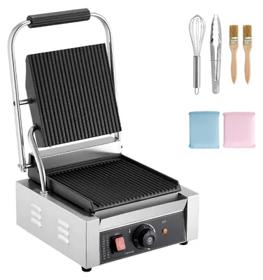 Produktbild von SucceBuy Kommerzieller Panini-Grill Kontaktgrill 1800 W für Sandwiches, Steak, Bacon und Hamburger, Sandwichmaker aus Edelstahl mit Griff, Temperaturregelung und 22 x 23 cm Heizplatte