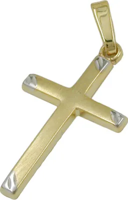 Produktbild von Anhänger Kreuz 22x13mm bicolor mattiert 9Kt 375 Gold Gelbgold teilrhodiniert