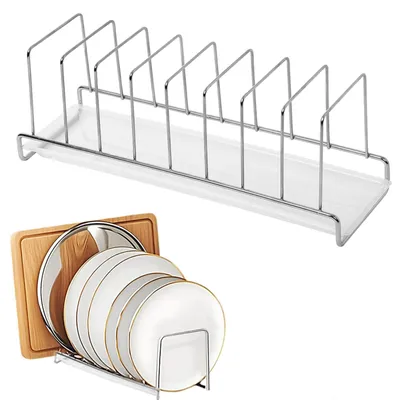 Produktbild von Abtropfgestell mit Abtropffläche - Edelstahl-Spülabtropfer mit Besteckhalter, Topfdeckelhalter und Schneidebretthalter - für Küchenarbeitsplatte und Wohnmobile - Silber