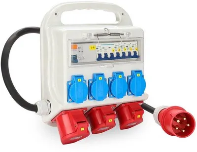 Zdjęcie produktu dla Rozdzielnica zasilająca, rozdzielacz prądu, rozdzielnica budowlana z gniazdami Schuko i zabezpieczeniem 1x16A, 2x230V