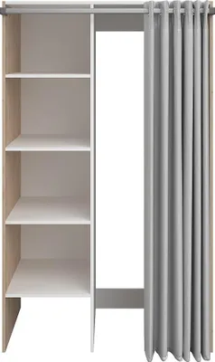 Produktbild von Wäscheschrank für 2 Geräte mit Vorhang - Natürliches Licht - B 111 x H 184 cm - JAZANO