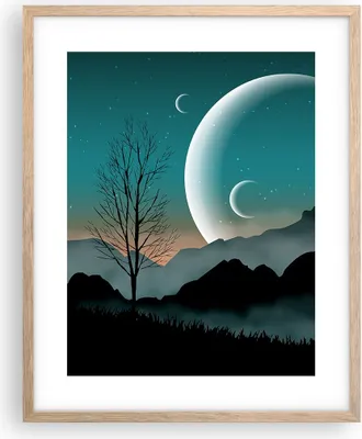 Produktbild von Gerahmtes Poster - Rahmen in heller Eiche - Himmel Nacht Illustration - 40x50 cm - Wand Bild - Wanddeko - Wandbilder - Wandposter - Bilderrahmen - Bilder - Kunstdruck - Wandbild - P2NPA40x50-4143