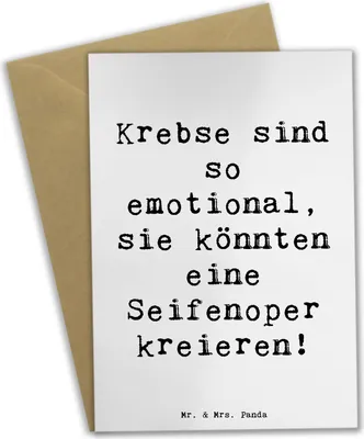 Produktbild von Mr. & Mrs. Panda Glückwunschkarte Spruch Emotionaler Krebs - Weiß - Geschenk, hochzeitskarten, Tierkreiszeichen, Drama, Sternzeichen, einladungskarten, Seifenoper