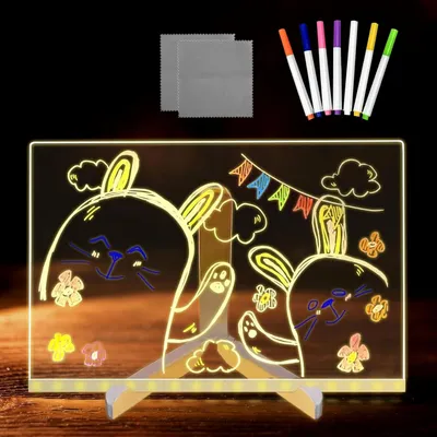 Obrázek produktu pro LED nš¢stš§nka s barvami, LED kreslicšª tabule se 7 barvami pro pero/nastavitelny stojan, kreslicšª tabule 30x20 cm, pr?hlednš¢ osvš§tlenš¢ psacšª tabule, omyvatelnš¢, akrylovš¢ nš¢stš§nka se svš§tlem