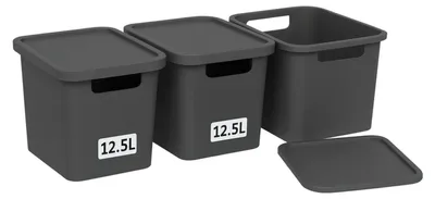 Produktbild von Plastard Aufbewahrungsbox mit Deckel 3er-Set 12,5 Liter in Anthrazit
