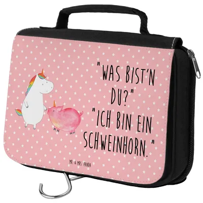 Produktbild von Mr. & Mrs. Panda kulturtäschchen Einhorn Schwein - Rot Pastell - Geschenk, Kulturbeutel, Unicorn, Freundin, Schweinchen, Schminkbeutel, kosmetiktäschchen, Kosmetiktasche