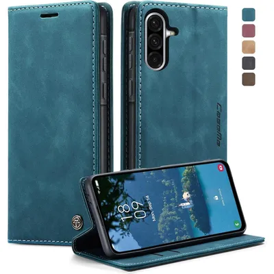 Image de Coque rabattable pour Samsung Galaxy A56 5G, en cuir, bleu-vert, avec porte-cartes et fonction support