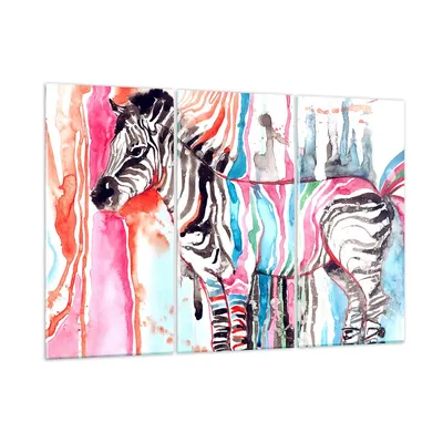 Produktbild von Bilder auf glas - Zebra Tiere Natur bunte - 165x110cm - Glasbilder - Wandbilder - Kunstdruck - zum Aufhängen bereit - Wanddekoration aus Glas - Glas Bilder - Wandbild auf Glas - GCE165x110-3075